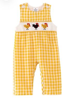 Rylee Faith Chicken Plaid Woven Smocking Embroidered Romper NEW size 12 mths